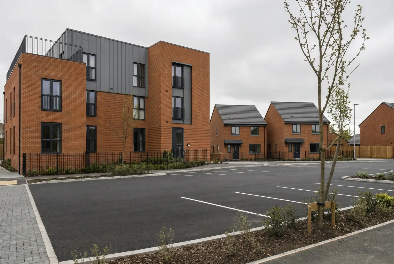Completed multi-utility housing development or high-rise with live connections