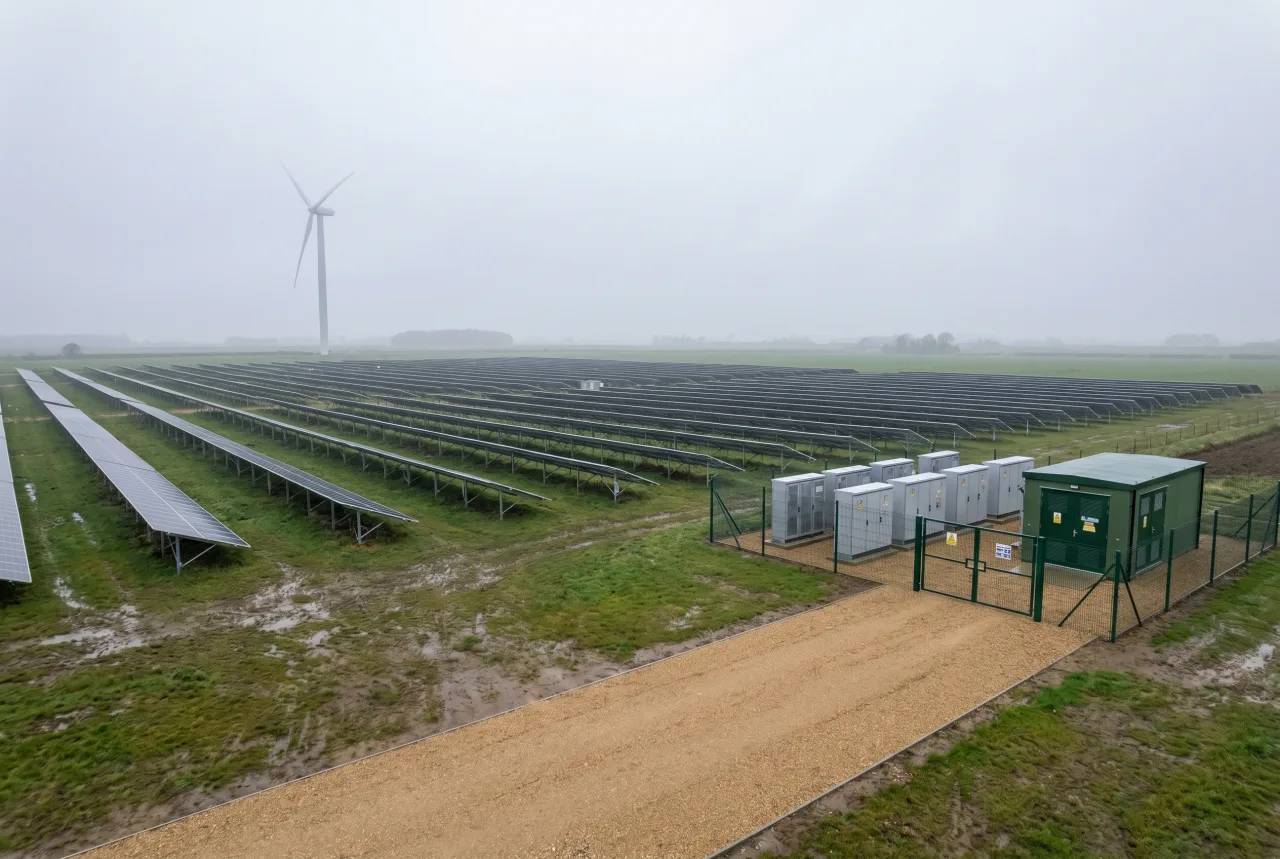 Solar farm with a grid connection compound
