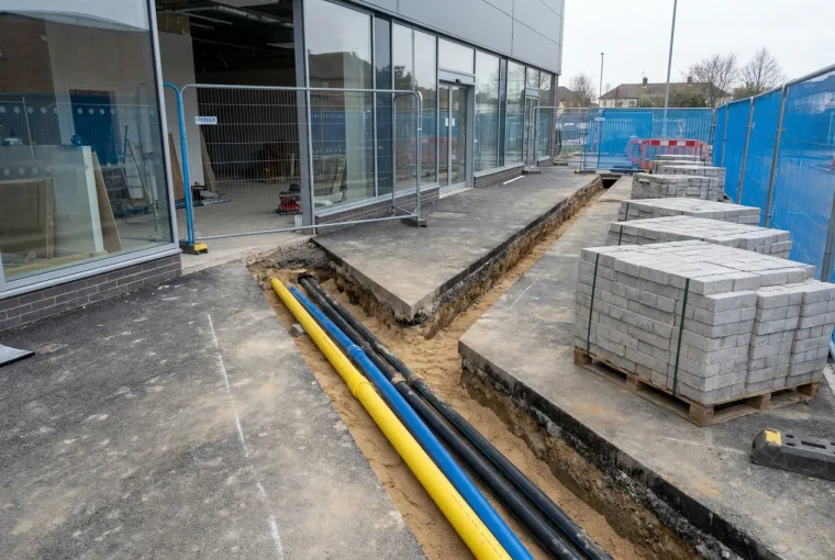 Utility installation coordinated around a retail fit-out schedule