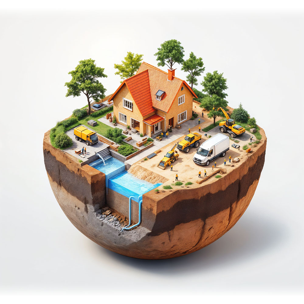 Water main installation on a residential development site